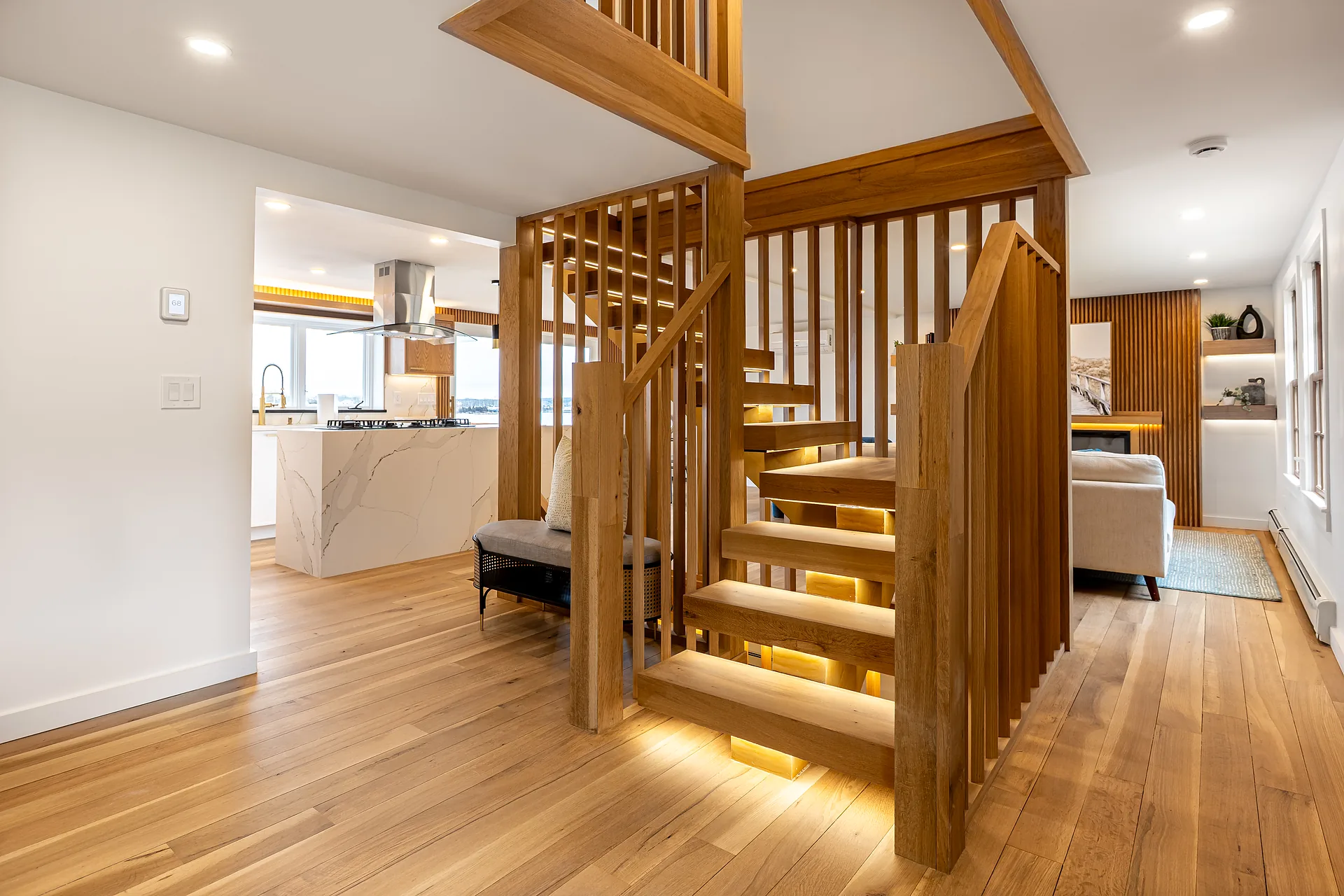 Interior staircase and railing detail related to safety and accessibility improvements by Prospera Home Solutions